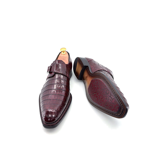 Mezlan Gigolo Crocodile Monkstrap - Burgundy