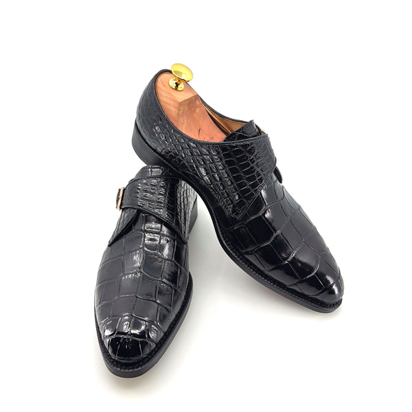 Maurice Jersey Alligator Monkstrap Shoe - Black