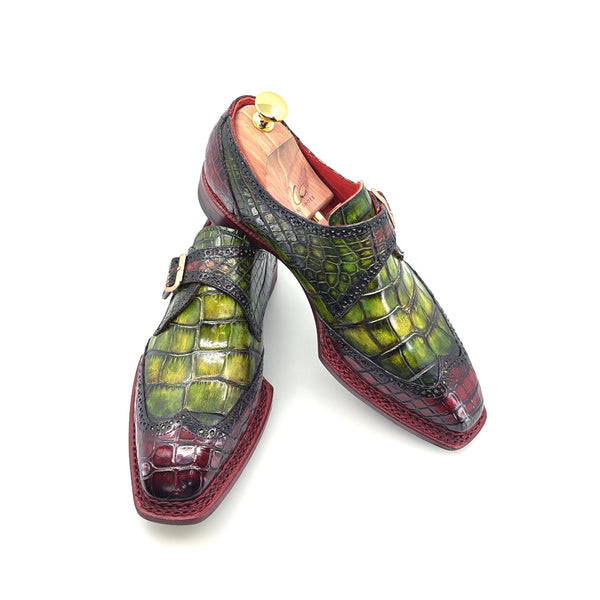 Maurice Salvatore Alligator Monkstrap - Burgundy/Greene