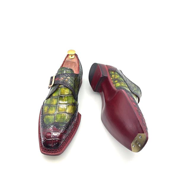 Maurice Salvatore Alligator Monkstrap - Burgundy/Greene