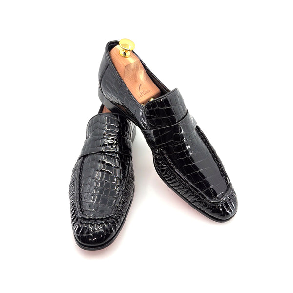 C Collection Crocodile Leather Loafer - Black
