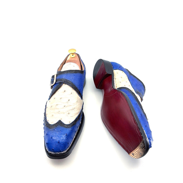 Maurice Palm Desert Ostrich Monkstrap - Blue/White