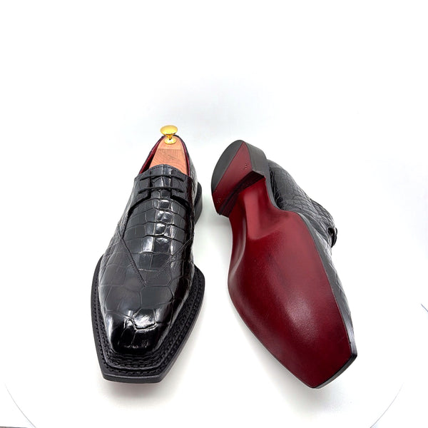 Maurice Legend Custom Made Alligator Lace-Up Shoe - Black