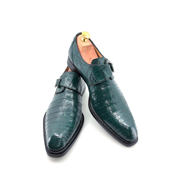 Mezlan Gigolo Crocodile Monkstrap - Forest