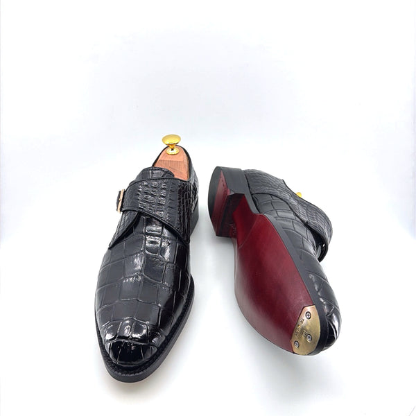 Maurice Jersey Alligator Monkstrap Shoe - Black