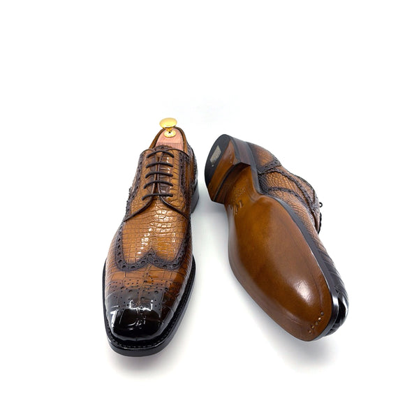 Ugo Vasare Alligator Lace-Up Oxford - Caramel