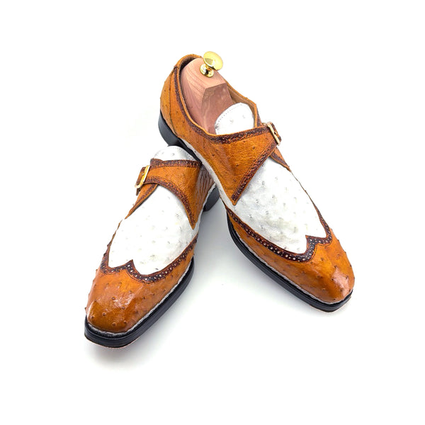 Maurice Palm Desert Ostrich Monkstrap - Camel/White
