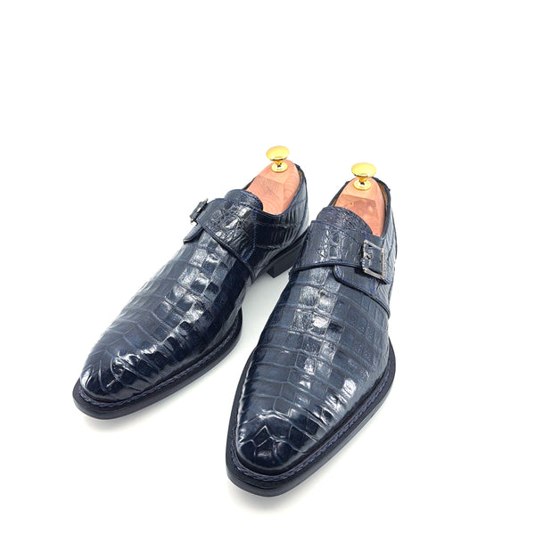 Mezlan Gigolo Crocodile Monkstrap - Navy