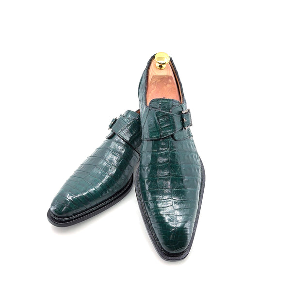 Mezlan Gigolo Crocodile Monkstrap - Forest