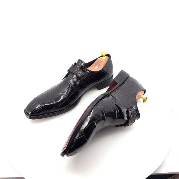 Maurice Raleigh Alligator Monkstrap Shoe - Black