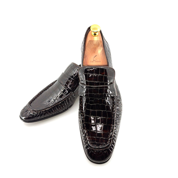 C Collection Crocodile Leather Loafer - Brown