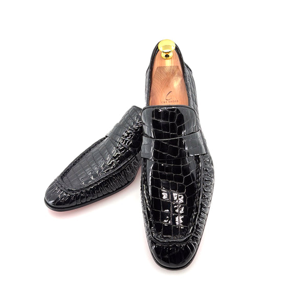 C Collection Crocodile Leather Loafer - Black