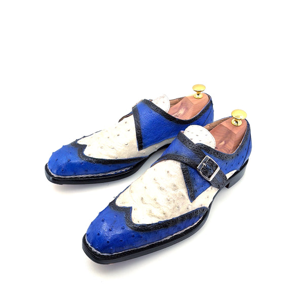 Maurice Palm Desert Ostrich Monkstrap - Blue/White