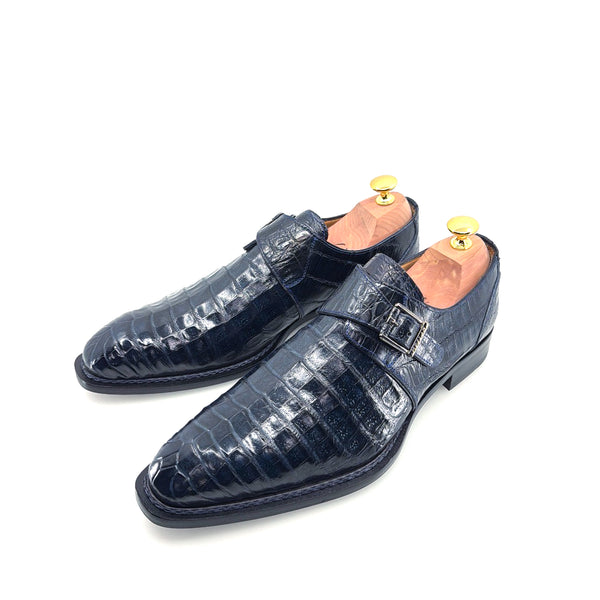 Mezlan Gigolo Crocodile Monkstrap - Navy