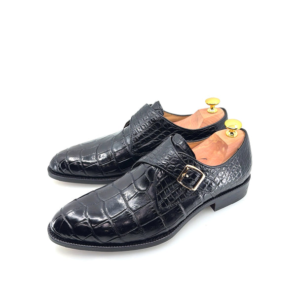 Maurice Jersey Alligator Monkstrap Shoe - Black