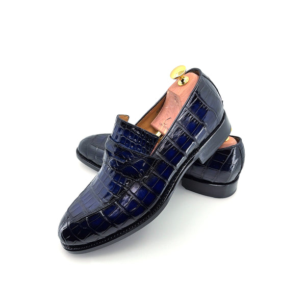 Ugo Vasare Alligator Penny Loafer - Navy