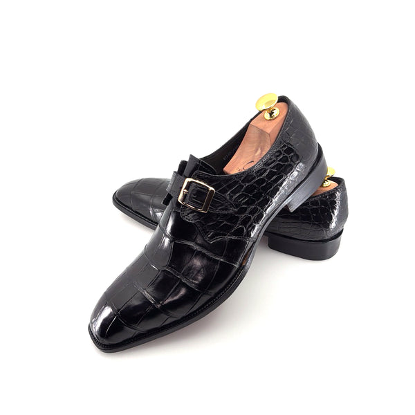 Maurice Raleigh Alligator Monkstrap Shoe - Black