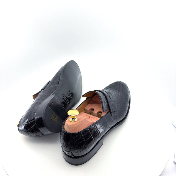 Ugo Vasare Alligator Penny Loafer - Black