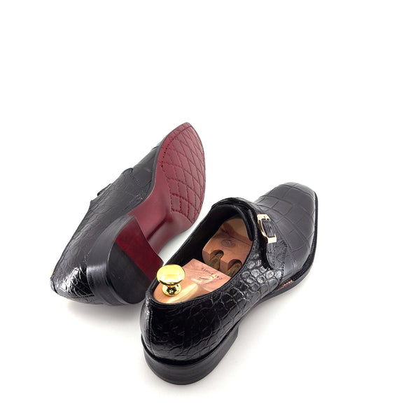 Maurice Raleigh Alligator Monkstrap Shoe - Black