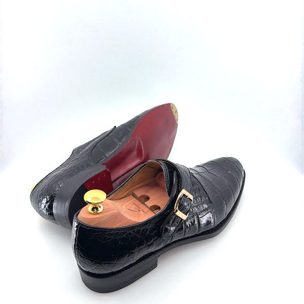Maurice Jersey Alligator Monkstrap Shoe - Black