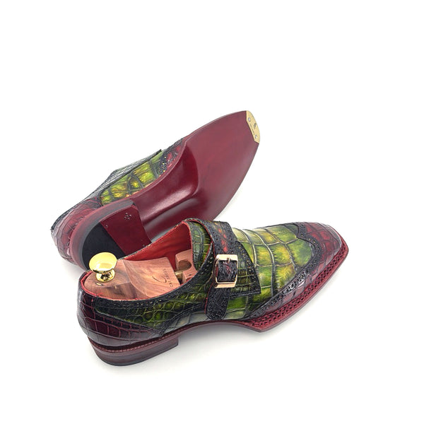 Maurice Salvatore Alligator Monkstrap - Burgundy/Greene