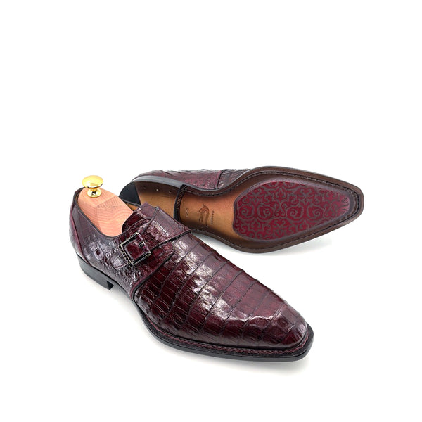 Mezlan Gigolo Crocodile Monkstrap - Burgundy