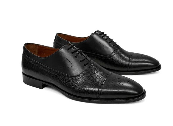 Corrente Deerskin Cap Toe Oxford - Black
