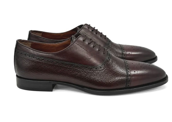 Corrente Deerskin Cap Toe Oxford - Burgundy