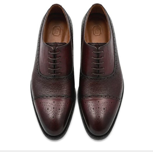 Corrente Deerskin Cap Toe Oxford - Burgundy