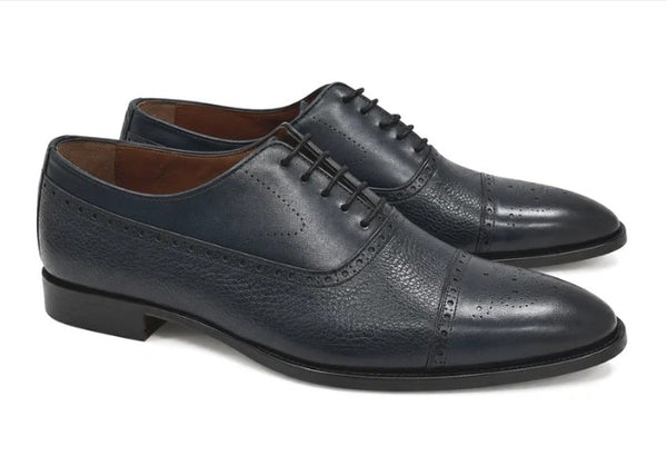 Corrente Deerskin Cap Toe Oxford - Navy