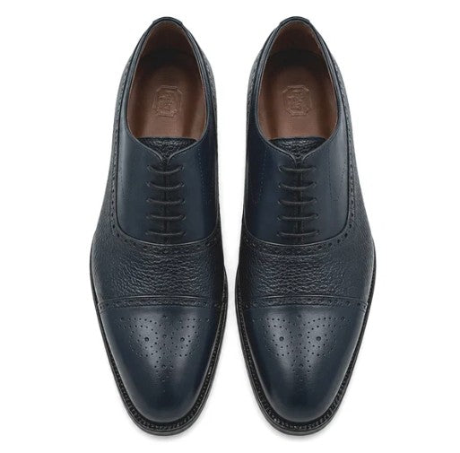 Corrente Deerskin Cap Toe Oxford - Navy
