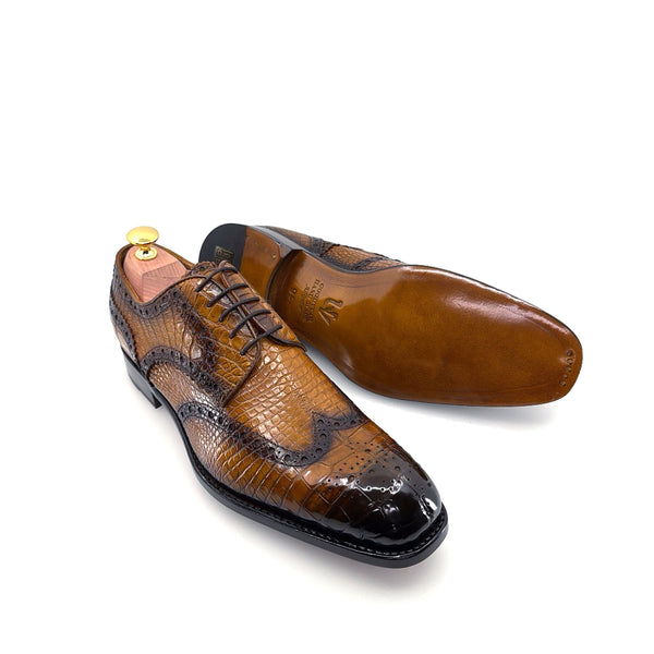 Ugo Vasare Alligator Lace-Up Oxford - Caramel