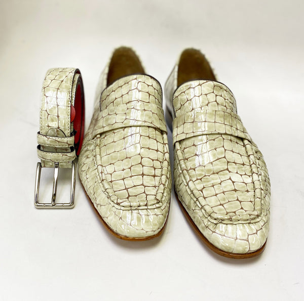 Style: C Collection Croco Embossed Leather Belt Beige