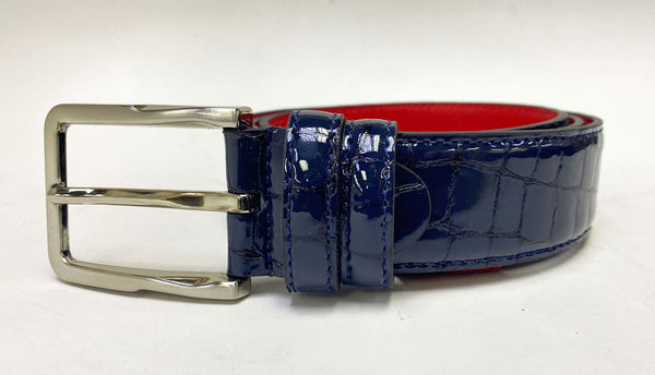 Style: C Collection Croco Embossed Leather Belt Navy