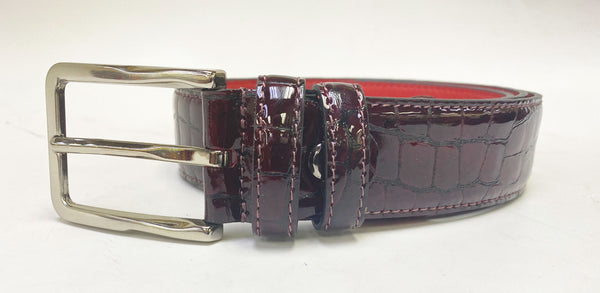 Style: C Collection Croco Embossed Leather Belt Burgundy