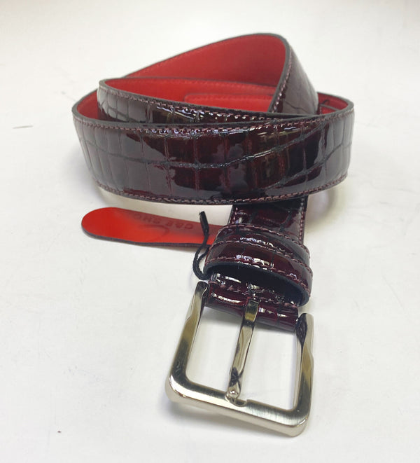 Style: C Collection Croco Embossed Leather Belt Burgundy