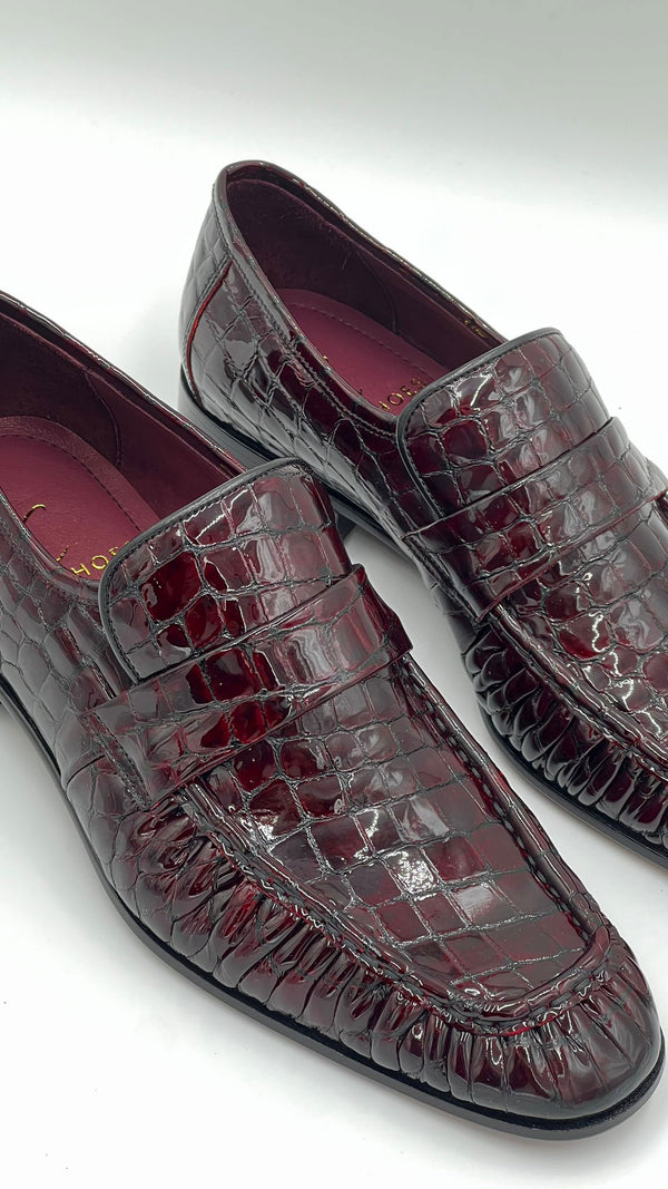 Style: C Collection Croco Embossed Leather Belt Burgundy