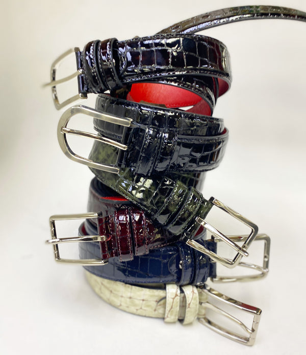 Style: C Collection Croco Embossed Leather Belt Burgundy