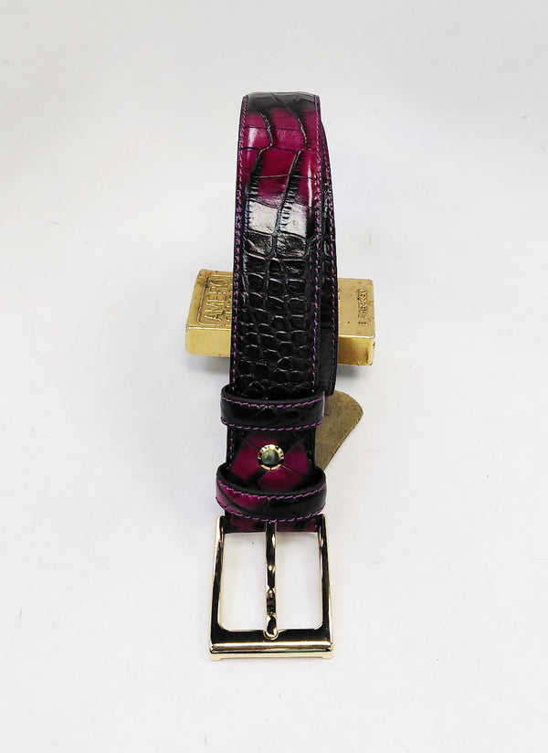 Style: C Collection Croco Print Leather Belt-Fuchsia/Black