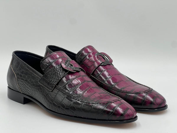 Style: C Collection Croco Print Leather Belt-Fuchsia/Black