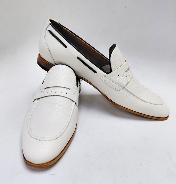 Style: C Collection Deerskin Belt Bone/Navy