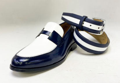 Style: C Collection Leather Belt Navy/White