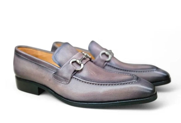 Burnished Calfskin Slip-On Loafer Grey