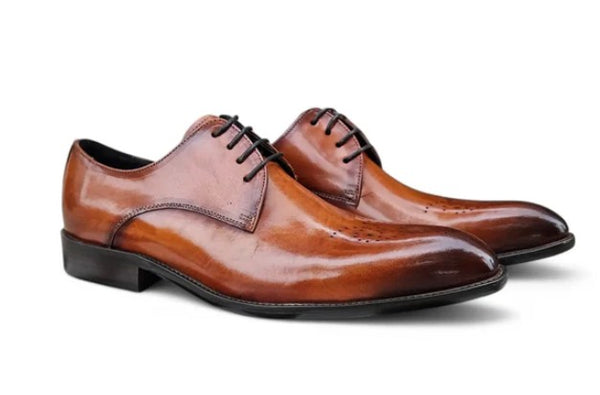 Burnished Calfskin Lace-Up Oxford Cognac