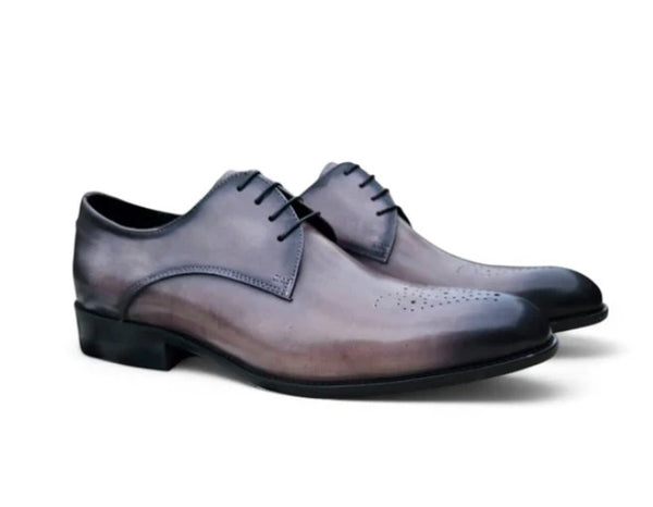 Burnished Calfskin Lace-Up Oxford Grey