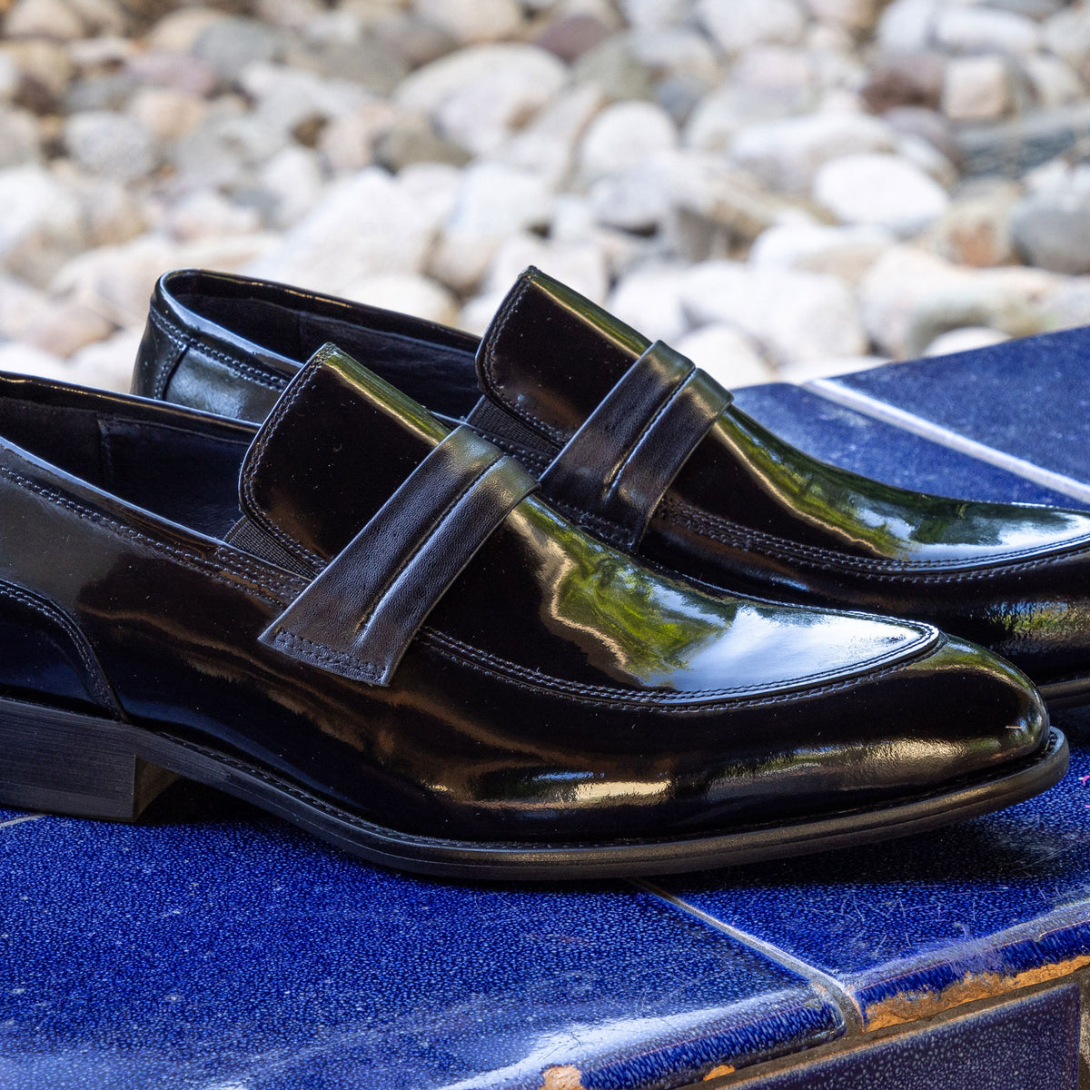 Carrucci Black Men\'s Leather Loafers New with Box Carrucci KS479-605 Mens Black Leather Penny Loafers & Slip  main image 3