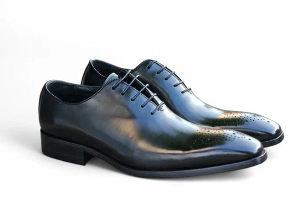 Burnished Calfskin Lace-Up Oxford Black