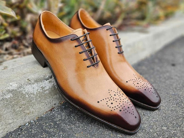 Burnished Calfskin Lace-Up Oxford Tan