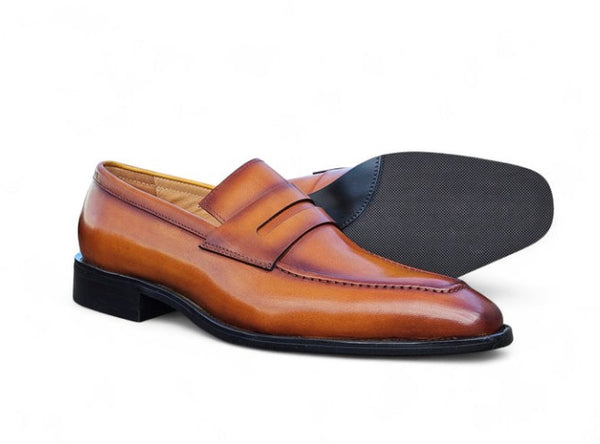 Patina Calfskin Slip-On Penny Loafer Cognac