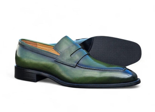 Patina Calfskin Slip-On Penny Loafer Green